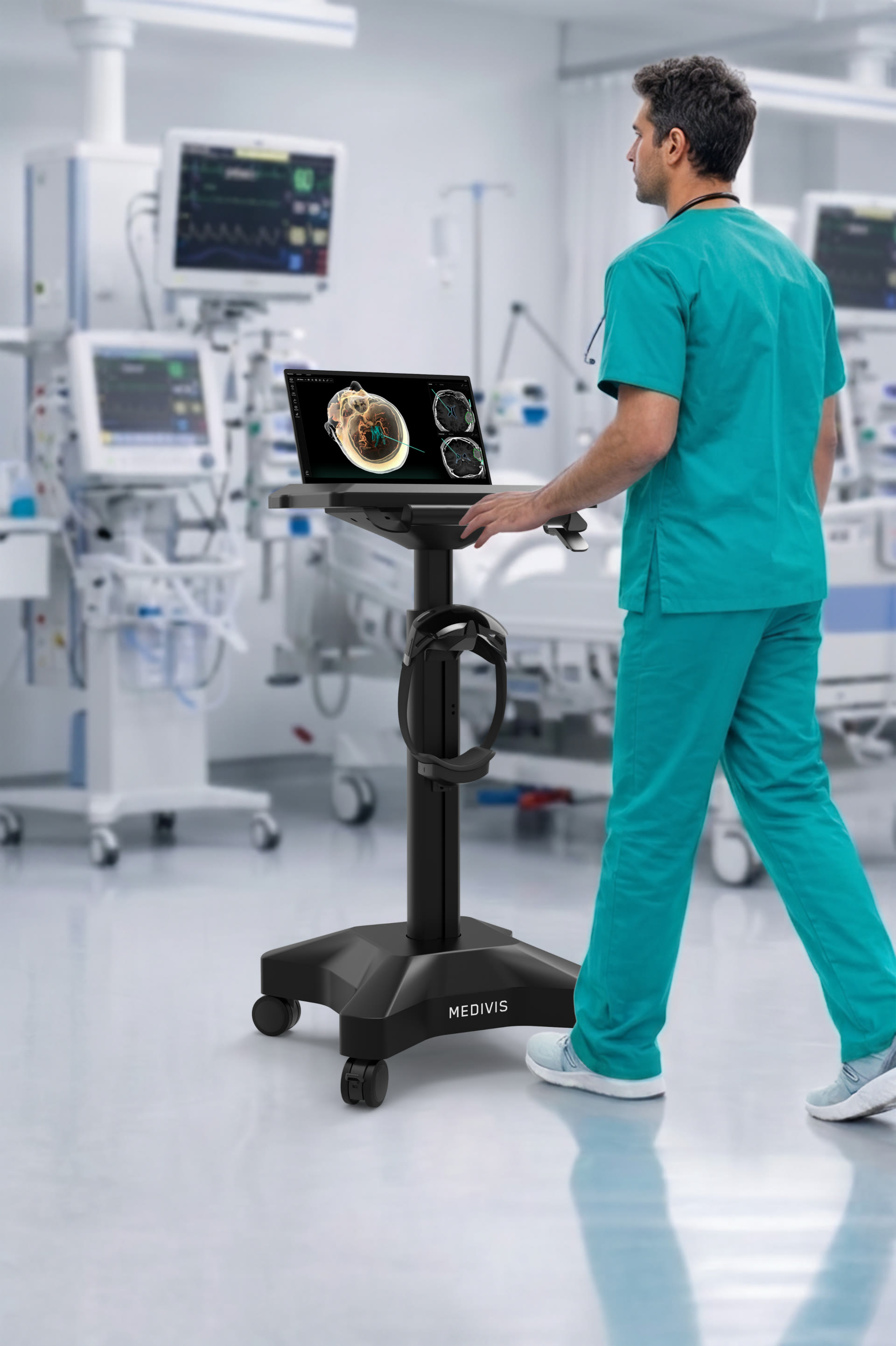 Die Medivis-Core-Workstation am Patientenbett auf der Intensivstation