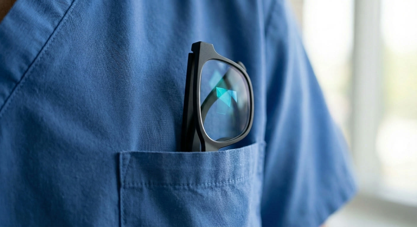 Medivis smart glasses in a scrub pocket